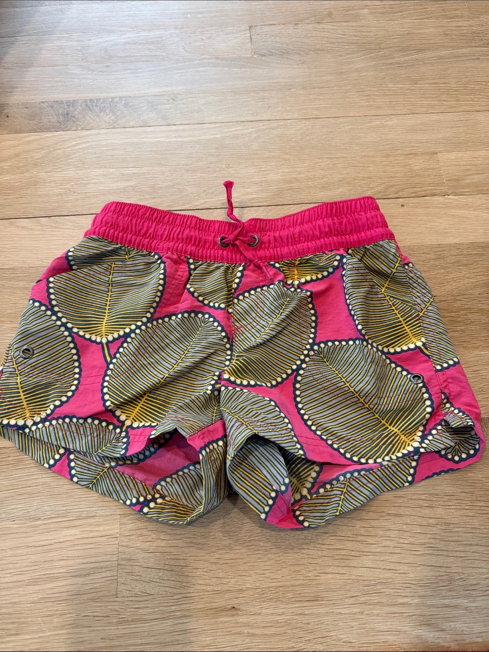 Patagonia Pink and Yellow Leaf-Pattern Girls' Shorts